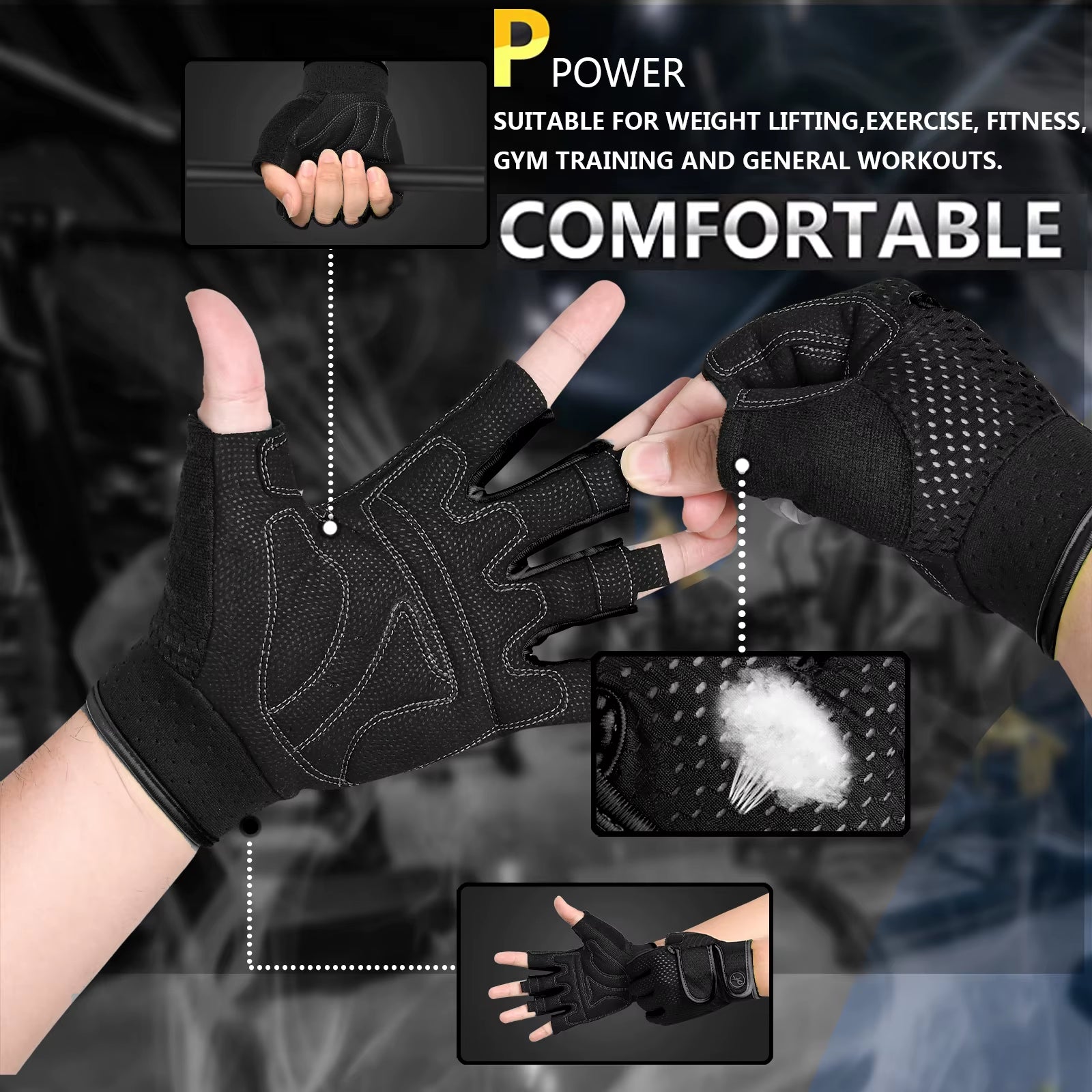 Workout Gym Gloves Men Women,3Mm SBR Pads,Half Finger Weight Lifting Exercise Fitness Gloves for Training,Pull Ups,Rowing