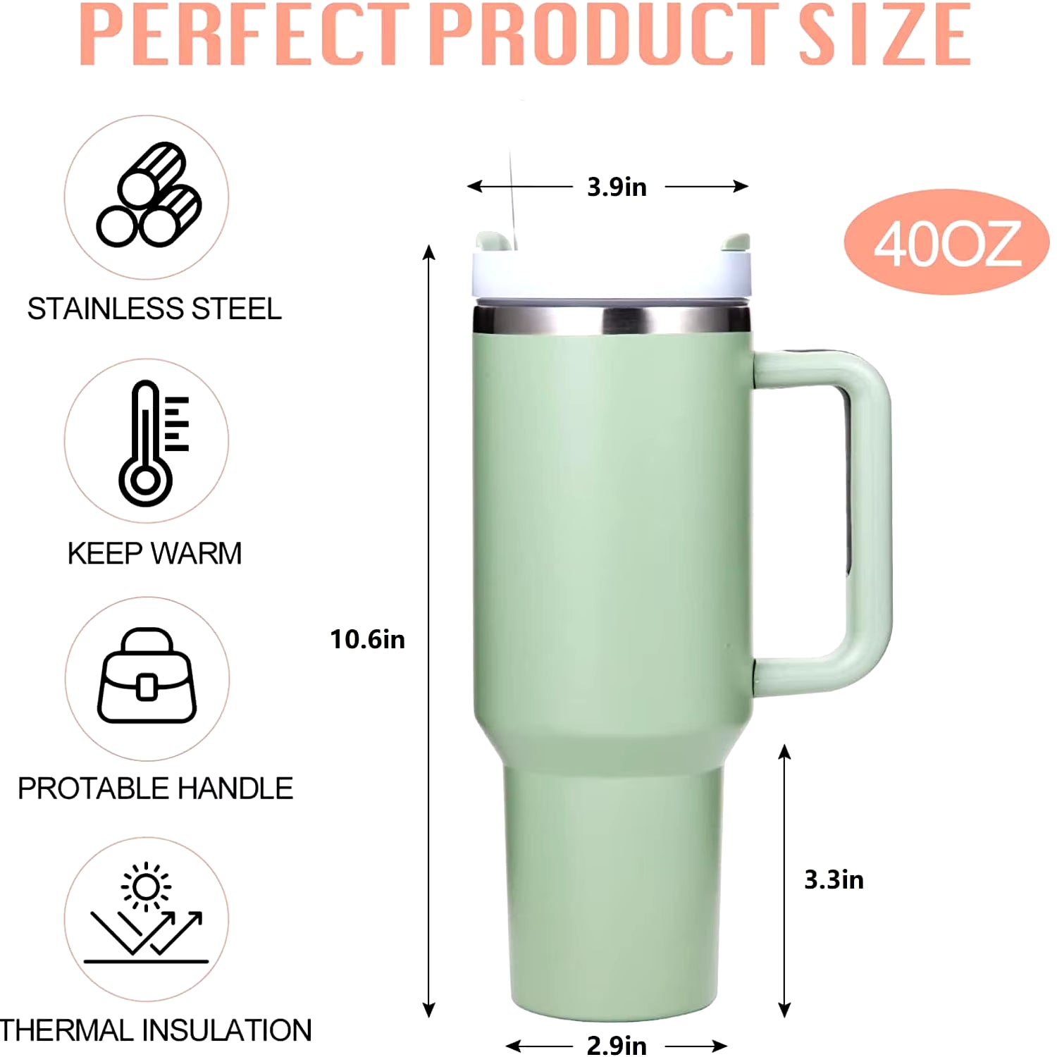 Insulated Tumbler with Handle 1200Ml Metal Stainless Steel